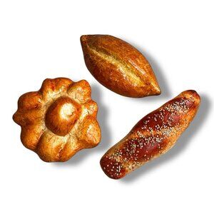 3 Paper Mache Bread Rolls Loaves Large 5"-7" Folk Art Shiny Decor Staging Props